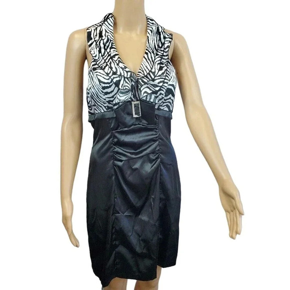 SALLY Brand size Small Zebra Ruffle Halter Dress - Picture 1 of 9